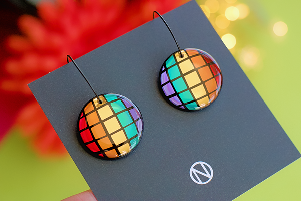 Rainbow Disco Ball Earrings - Made to Order